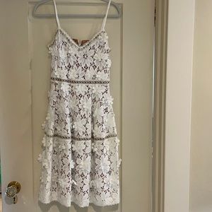 Michael Michael Kors White Lace Midi Dress with Embellishment Detail- worn once